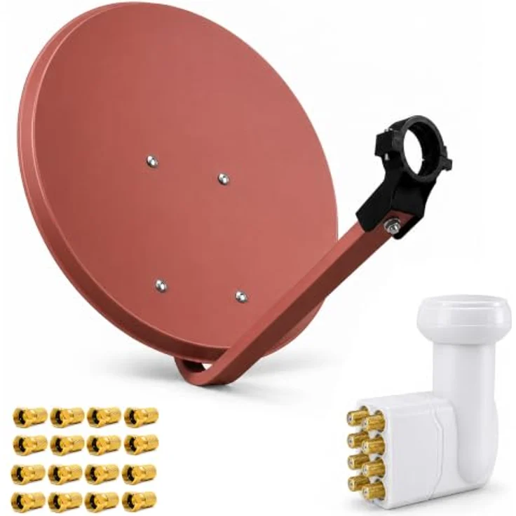 Premium X Satelliten-Komplettanlage PXS80, 80cm Satellitenschüssel in Ziegelrot mit Octo LNB für 8 Teilnehmer, Wasser- und UV-beständig – Bild 1