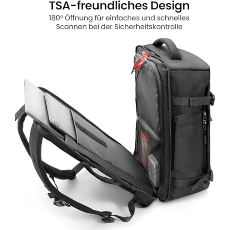 tomtoc 40L Reiserucksack, TSA Freundlich Handgepäck Rucksack Travel Backpack für 15,6-17 Zoll Laptop, Flug Genehmigt Bordgepäck Wasserabweisend Kabinenrucksack für Reise Weekender Trip, schwarz – Bild 3