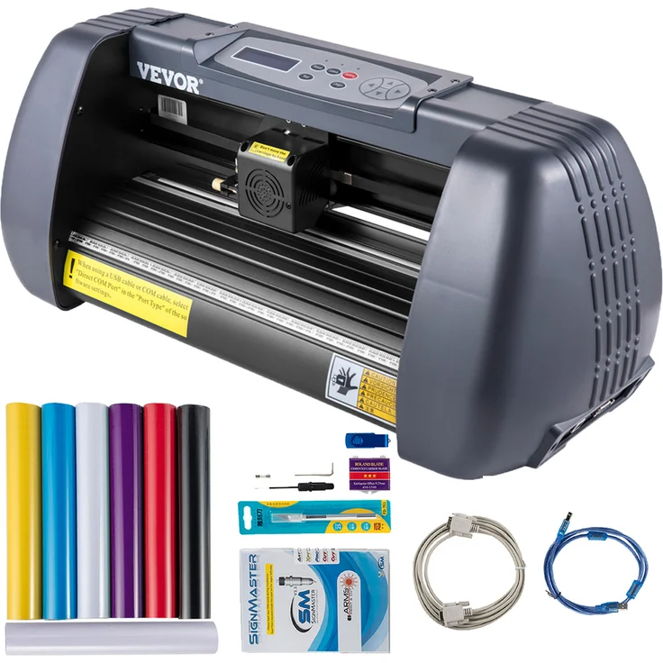 VEVOR 375 mm Vinyl Schneideplotter, Folienplotter mit LCD-Display, max. Schneidbreite 270 mm, DM/PL und HP/GL Unterstützung, inkl. 6 Rollen Haftnotizen