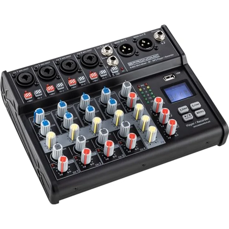 Pronomic B-603 Mini-Mixer mit Bluetooth und USB-Recording - Kompakter 6-Kanal Mixer - Phantomspeisung und Hi-Z Schalter - Schwarz – Bild 3