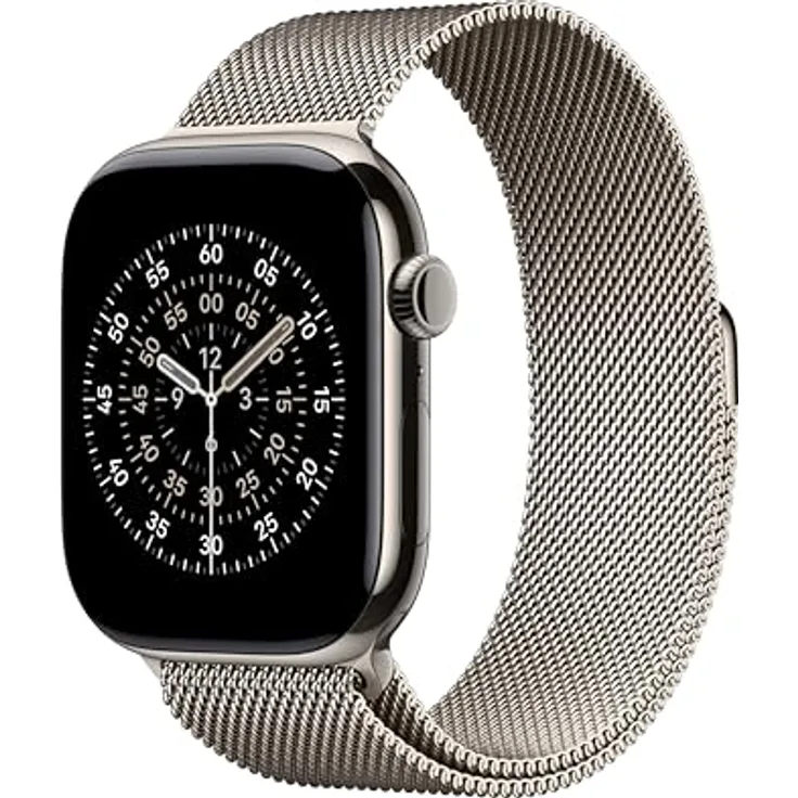 Apple Milanaise Armband für Apple Watch - 46 mm, natur, M/L - Edelstahlgeflecht, magnetisch verstellbar, PVD-Finish