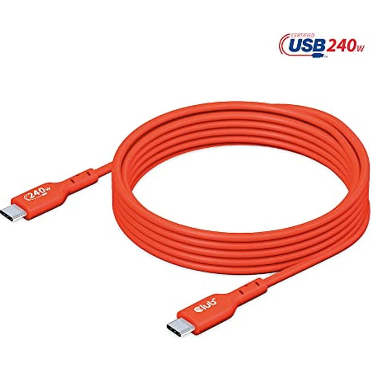 Club 3D USB 2 Typ C Kabel PD 240W, 2m, bi-direktional, 480Mbps, rot – Bild 9