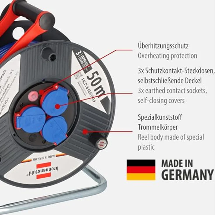 Brennenstuhl Garant IP44 Kabeltrommel (50m, Spezialkunststoff, kurzfristiger Einsatz im Außenbereich, Made in Germany) – Bild 2
