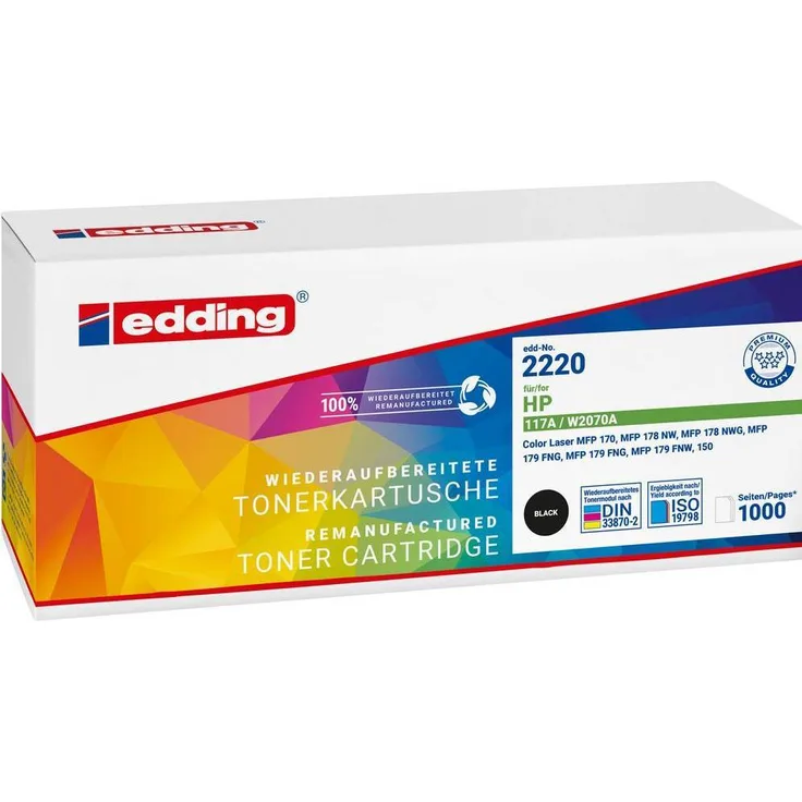 Edding EDD-2220, schwarzer Toner kompatibel zu HP 117A (W2070A) mit hoher Seitenreichweite