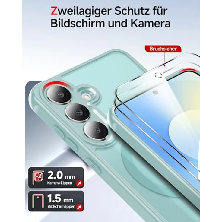 LeYi Magnetische Handyhülle für Samsung Galaxy S25 FE 4G/5G, Militärschutz, Mattes Durchscheinendes Minzgrün, 2 Stück Schutzfolie – Bild 4