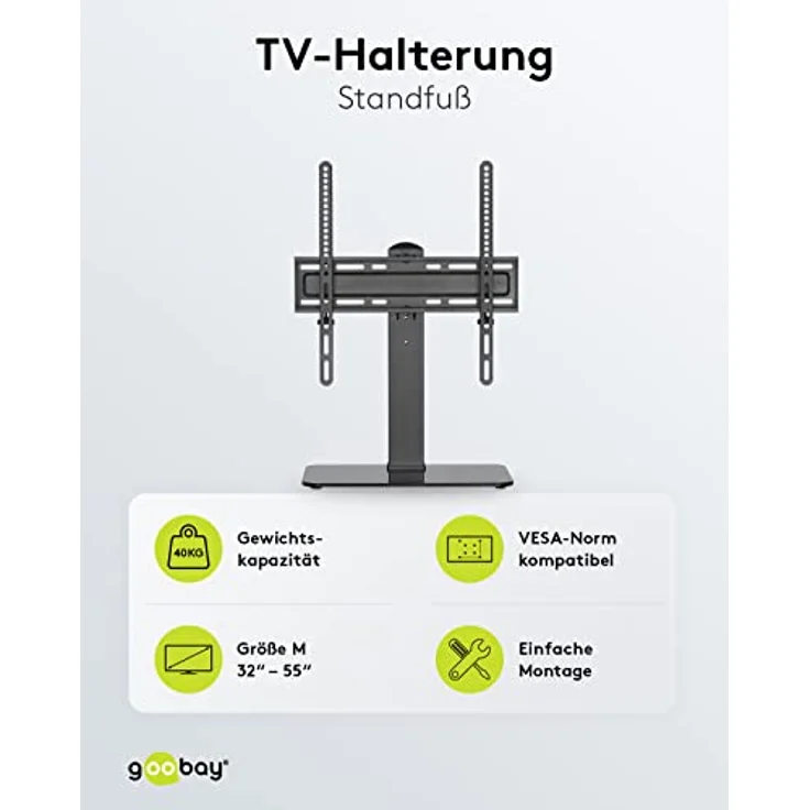 goobay 58524 TV Standfuss für Fernseher und Monitore zwischen 32“ und 55 Zoll (81-140cm) / Schwenkbar/Fernsehständer für Flat TV & Curved TV bis 40 kg, Schwarz – Bild 4