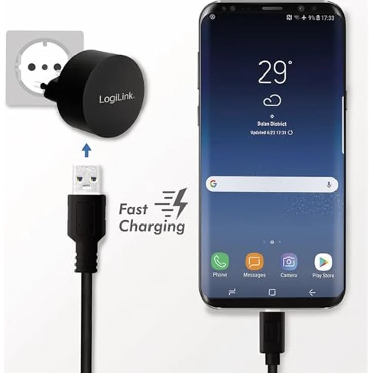 LogiLink PA0217 Fast Charging - USB Steckdosenadapter (1x USB-A, 10,5W) für Smartphones-Tablets-MP3-MP4 Player-eBooks-Navi-etc. mit Überlade-, Tiefentlade-, Überlast- und Kurzschlussschutz, schwarz – Bild 5