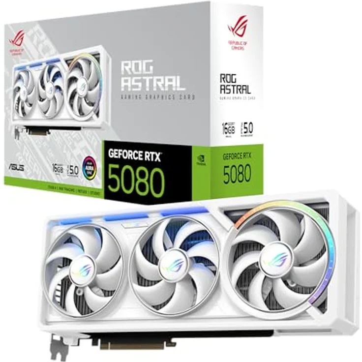 ASUS ROG Astral GeForce RTX 5080 White, 16 GB GDDR7, 8K UHD Gaming-Grafikkarte mit aktiver Kühlung und PCIe 5.0 – Bild 1