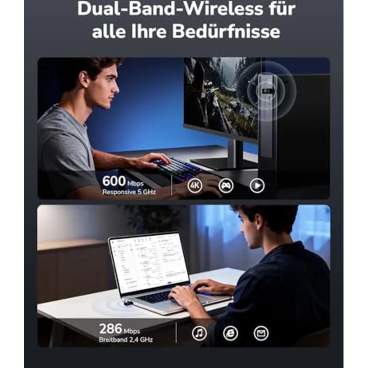 Cudy AX900 WU900 1.0, Dual-Band Wi-Fi 6 USB Adapter, 600 Mbit/s, kabellos, schwarz – Bild 2