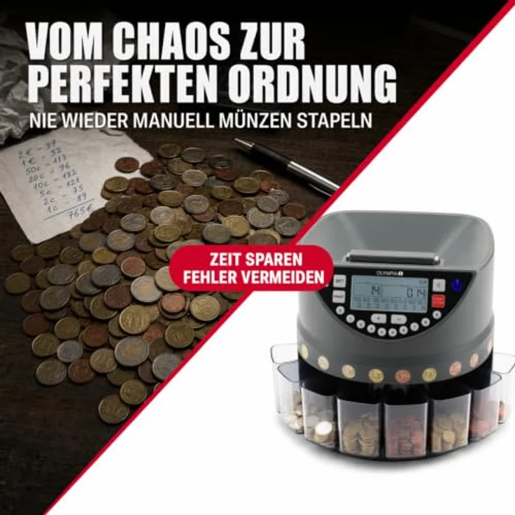 OLYMPIA Münzzähl- und Sortiermaschine CC 300, 600 Münzen in EUR, bis zu 270 Münzen pro Minute, LED-Display und Kundendisplay – Bild 2