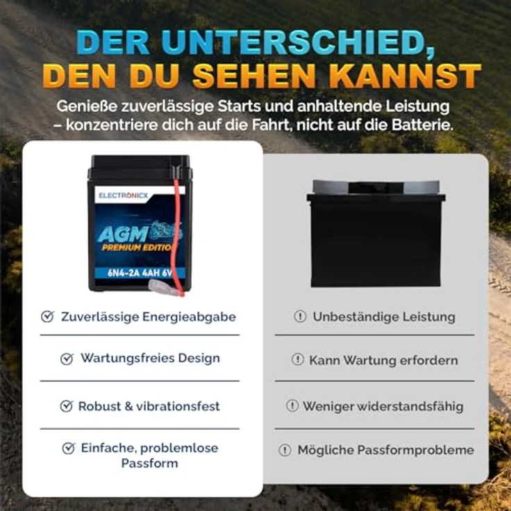 Electronicx AGM-6N4-2A, AGM Motorradbatterie 4.5Ah 6V, wartungsfrei, auslaufsicher, rüttelfest für Motorrad, Roller und Quad – Bild 7