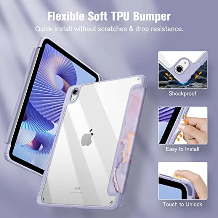 Fintie Hybrid Hülle für iPad 10. Generation 2022 (10.9 Zoll) mit Stifthalter - Stoßfeste Schutzhülle mit transparenter Hartschale auf der Rückseite, Lila Marmor – Bild 4
