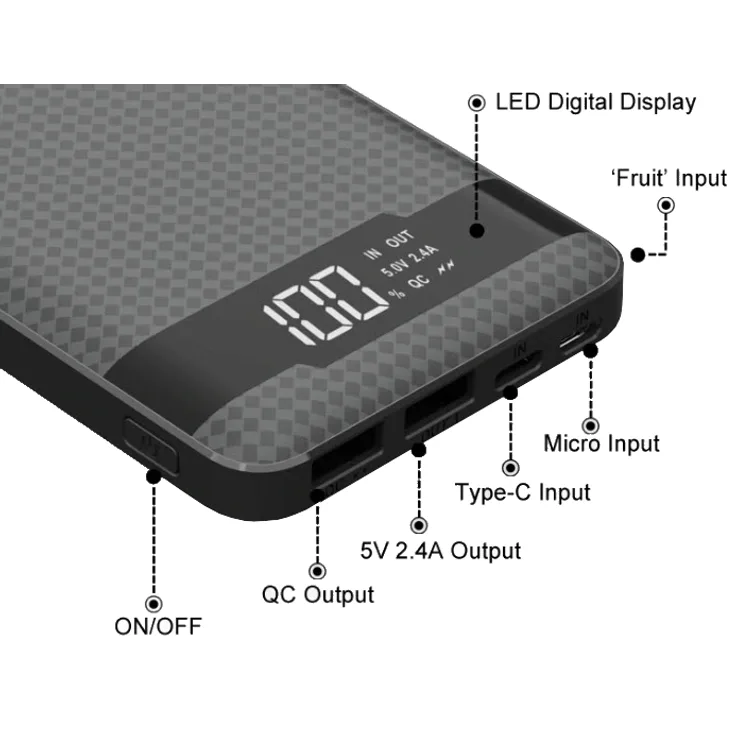 VIKING Power Bank PN-961PD, 10000mAh QC3.0 Schnellladung mit LCD-Display, Schwarz