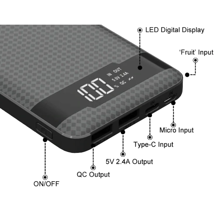 VIKING Power Bank PN-961PD, 10000mAh QC3.0 Schnellladung mit LCD-Display, Schwarz