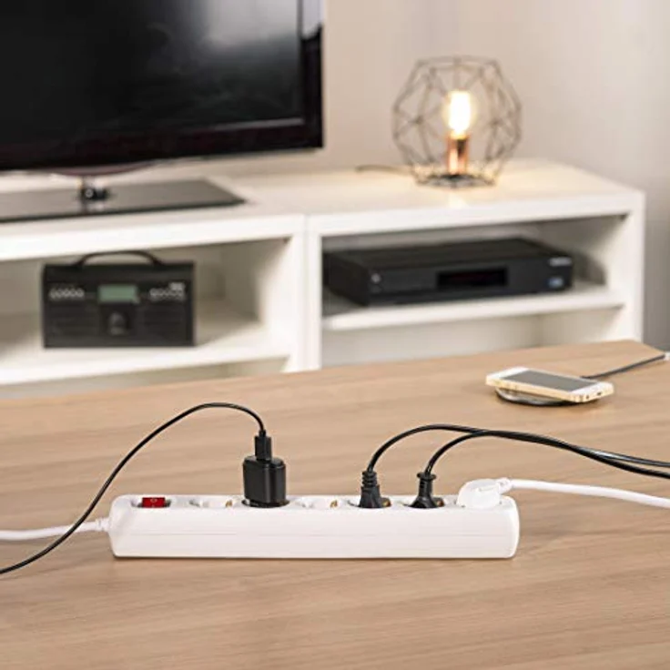 Hama Steckdosenleiste 6-fach (Mehrfachsteckdose mit Save Energy-Schalter zum Stromsparen, Steckplätze 45 Grad gedreht, inkl. Kindersicherung, Kabel 5m, GS geprüft) weiß – Bild 6
