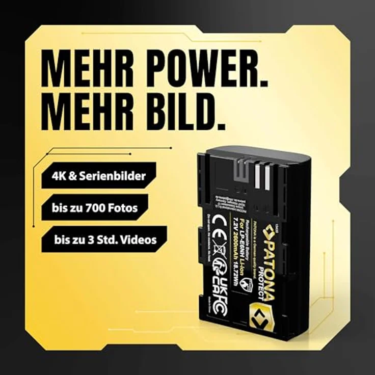 PATONA Protect LP-E6NH Akku 2600mAh mit NTC-Sensor und hitzebeständigem V1 Gehäuse, kompatibel mit Canon EOS R5 R6 R7 5D 6D 7D 80D 90D – Bild 2