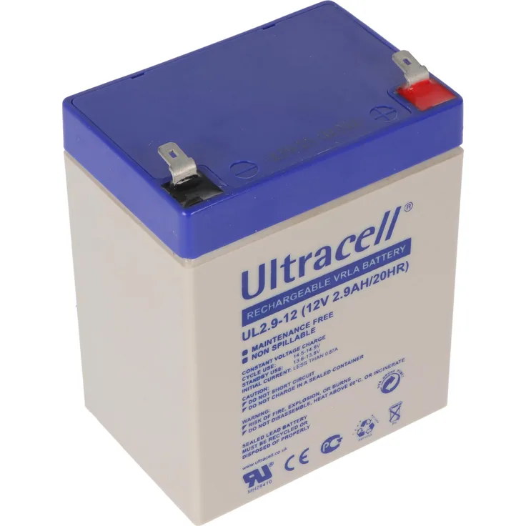 Ultracell UL2.9-12, 12V 2,9Ah AGM Bleiakku mit 4,8mm Steckkontakten, passend für Simson Fahrzeuge