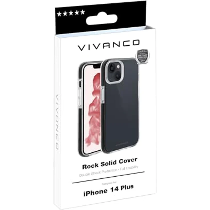 Vivanco Rock Solid Cover für Apple iPhone 14 Plus, Anti Shock Schutzhülle, Schwarz Transparent – Bild 6
