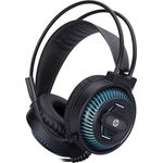 HP DHE 8001U, Kabelgebundene Kopfhörer mit Stereosound, einstellbarem Mikrofon und blauer Hintergrundbeleuchtung, Schwarz