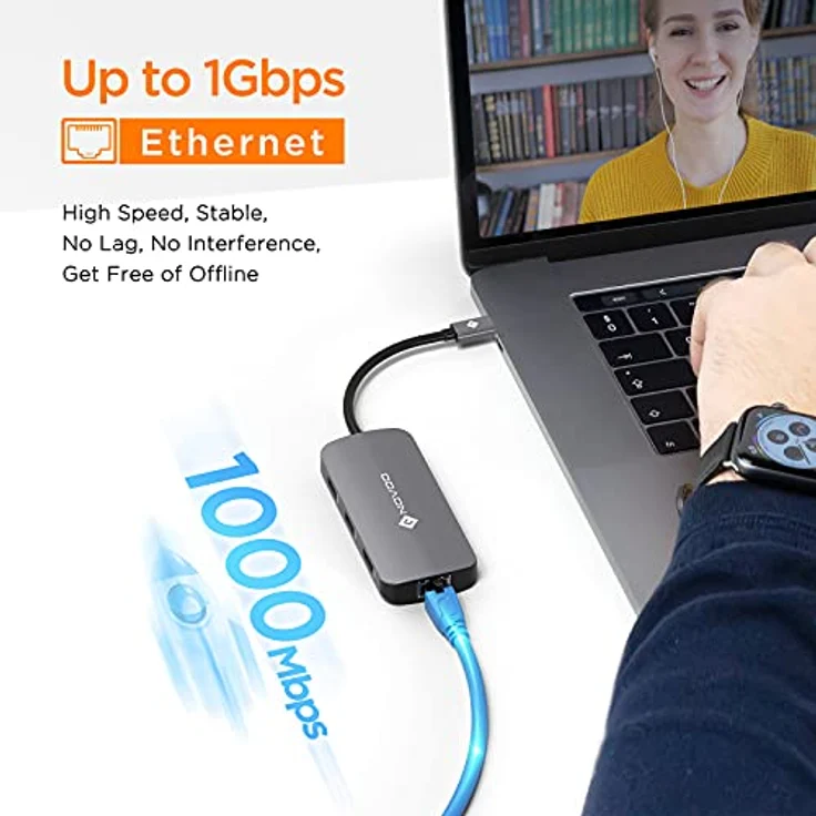 NOVOO Mulitport USB C Hub Adapter USB C auf USB x 4, 100 W PD Ladeanschluss, 4 K HDMI, RJ45 Ethernet, 7 in 1 USB C Adapter kompatibel mit MacBook Pro MacBook Air NVHUB1R7PDNS – Bild 4
