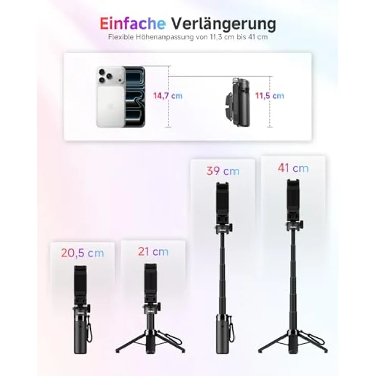 Rollei Easy Creator SmartGrip, 3-in-1 Smartphone-Stativ mit Bluetooth-Fernbedienung, verstellbar und tragbar, Aluminium, bis zu 43 cm hoch – Bild 3