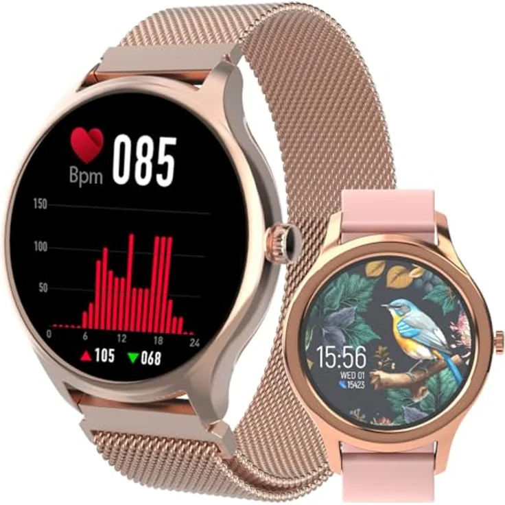 FOREVER Smartwatch Damen Gold Forevive SB-340 1.32 Zoll - Sportuhr mit Schrittzähler Fitness Tracker Herzfrequenz Schlaftracker SpO2 Überwachung - Smartwatch Wasserdicht IP68 - iOS/Android – Bild 1