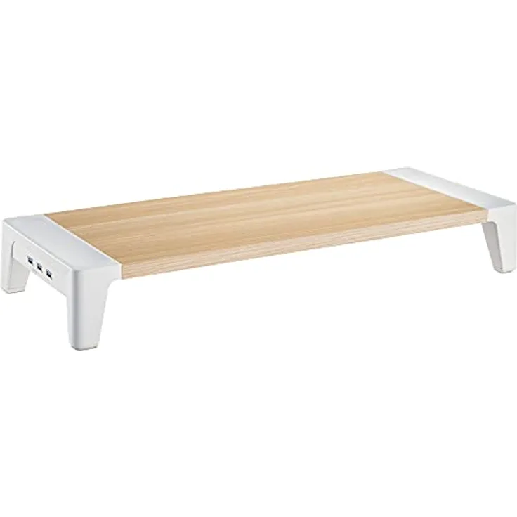 InLine Monitor Podest 23175B, Monitorerhöhung 80mm mit USB-A Hub und Quick Charge 3.0, MDF Holzoptik, 15kg Tragkraft, Schreibtisch Organizer