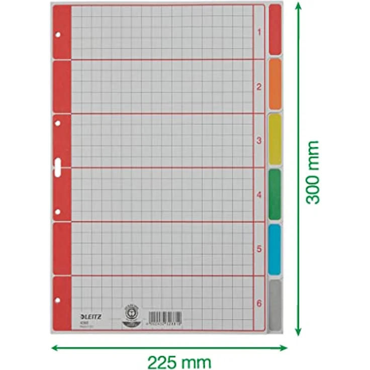 Leitz 4350-00-85 Karton Register, A4, blanko, 6-teilig, grau mit farbigen Taben – Bild 2