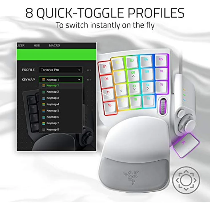 Razer Tartarus Pro Gaming-Tastatur: analoge optische Tastenschalter, 32 programmierbare Tasten, anpassbare Chroma-RGB-Beleuchtung, programmierbare Makros, variable Tastendruckempfindlichkeit, Quecksilberweiß – Bild 5