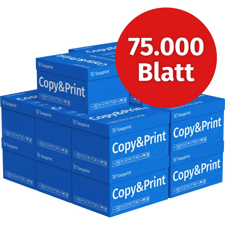 Easyprint Kopierpapier A4, 75000 Blatt (150x500), Premium Druckerpapier, hochweiß CIE 160, PEFC-zertifiziert, Testsieger