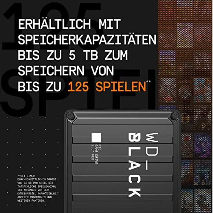 WD_Black P10 Game Drive 2 TB Externe Gaming Festplatte (Mobile und robuste Festplatte, für Konsole und PC, bis zu 125 Spiele speichern) Schwarz – Bild 4