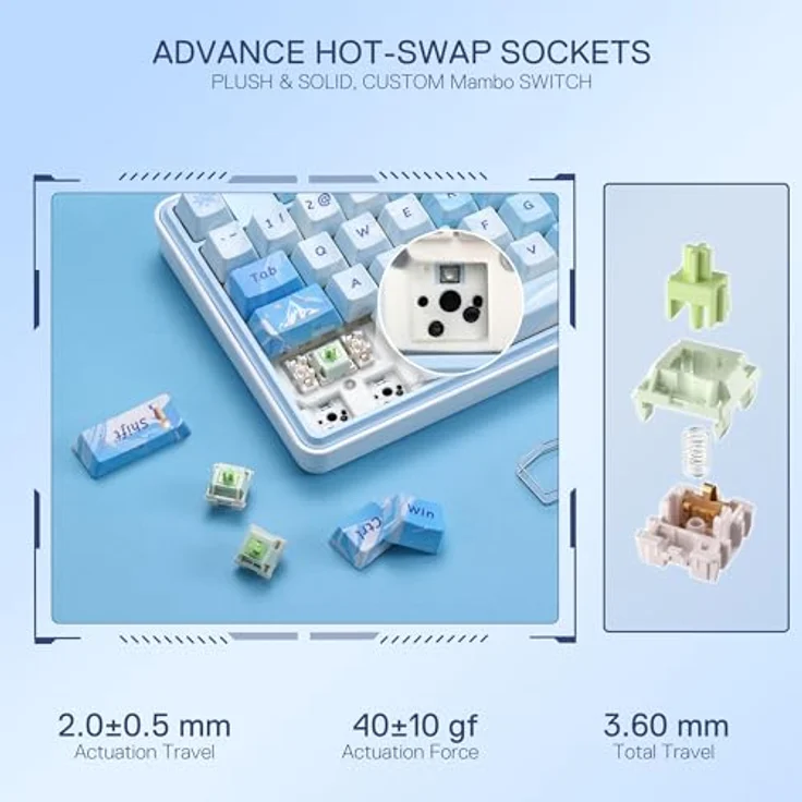 Redragon K707 PRO SE, 80% Wireless Gasket RGB Gaming-Tastatur mit 87 Tasten TKL, Hot-Swap-Sockel, PBT-Keycaps, 3-Modi-Verbindung und 5-lagiger Geräuschdämpfung, lineare Schalter – Bild 5