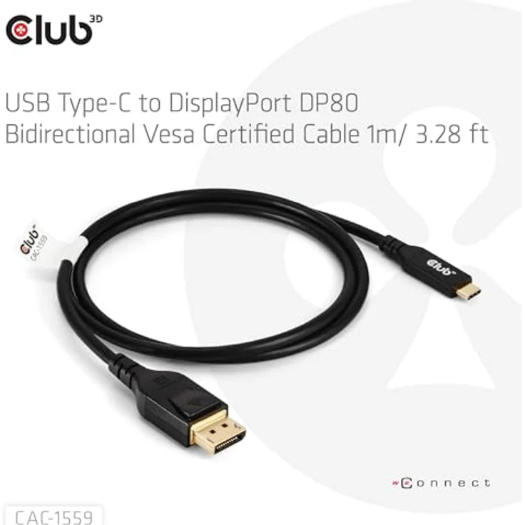Club 3D CAC-1559 USB Typ-C auf DisplayPort DP80 1m Kabel, VESA zertifiziert – Bild 2