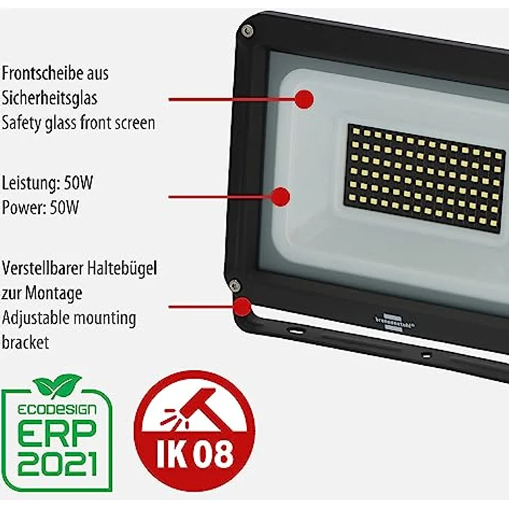 Brennenstuhl LED Strahler JARO 7060 / LED-Leuchte 50W für außen (LED-Außenstrahler zur Wandmontage, LED-Fluter 5800lm aus Aluminium, IP65) – Bild 2