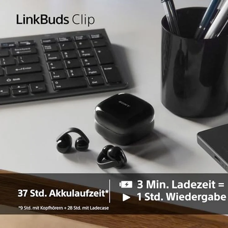 Sony LinkBuds Clip, Kabellose Kopfhörer mit 9 Stunden Akkulaufzeit, Schwarz, mit DSEE-Technologie und KI-Rauschunterdrückung – Bild 9