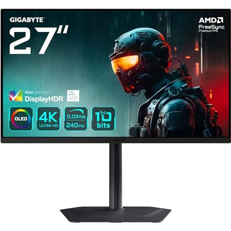 GIGABYTE MO27U2, 27 Zoll OLED UHD 4K Gaming Monitor mit 0,03 ms Reaktionszeit und 240 Hz