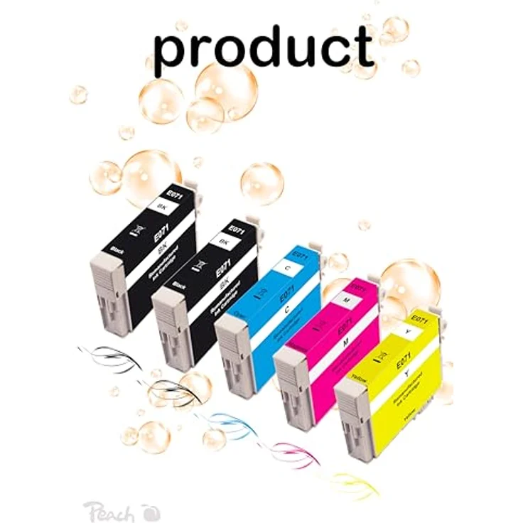 Peach Druckerpatrone Tinte Epson T0715, 2x Schwarz (BK), 1x Cyan (C), 1x Magenta (M), 1x Gelb (Y), hohe Druckreichweite, Kompatibel mit Epson-Druckern – Bild 2