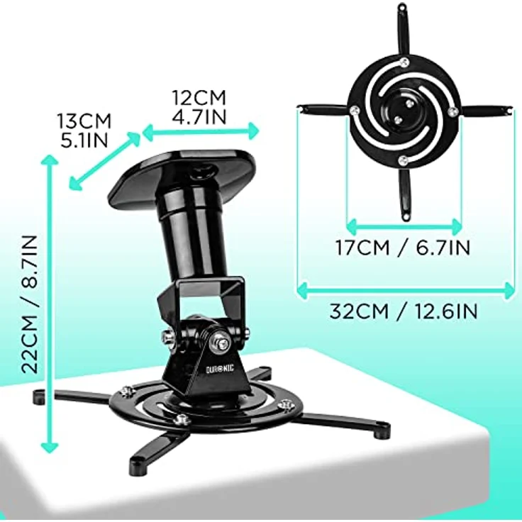 Duronic PB01XB Deckenhalterung für Beamer, Beamerhalterung mit 10 kg Traglast, neig- und schwenkbar, in Schwarz – Bild 2