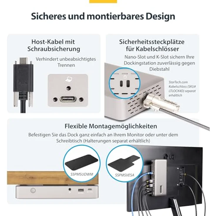 StarTech USB-C-Dockingstation (USB4), Dreifach 4K60Hz-Monitore, 100W Laptop-Ladung, 2,5GbE, nicht für macOS – Bild 5