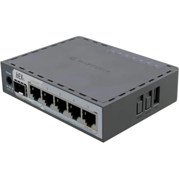 MikroTik hEX S (2025), kompakter Router mit 5× Gigabit-Ethernet-Ports und 2,5-Gigabit-SFP-Käfig, Schwarz – Bild 1