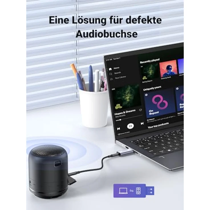 UGREEN USB Externe Soundkarte USB A auf 3,5 mm Adapter, Plug and Play, 24 bit/96 kHz Audioausgang, Aluminiumlegierung, kompakt – Bild 2