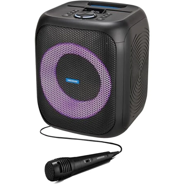 MEDION S61991 Partylautsprecher mit Bluetooth (Partysoundsystem inklusive Mikrofon, Party Box, tragbares Soundsystem, integrierter Akku, für drinnen und draußen, Lichteffekte, TWS)