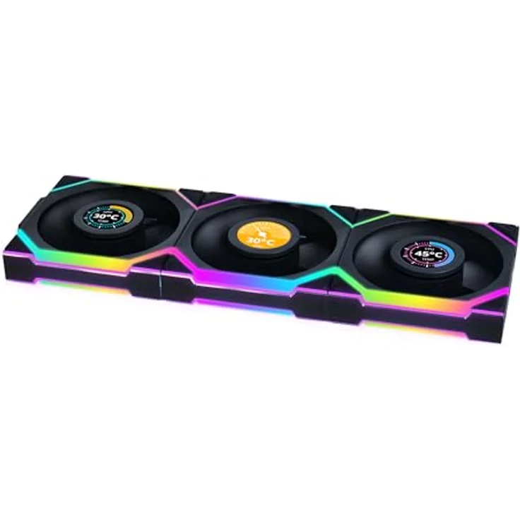 Lian Li UNI FAN SL Wireless LCD Lüfter, ARGB, PWM, 3er-Pack inkl. Controller - 120 mm, schwarz – Bild 1
