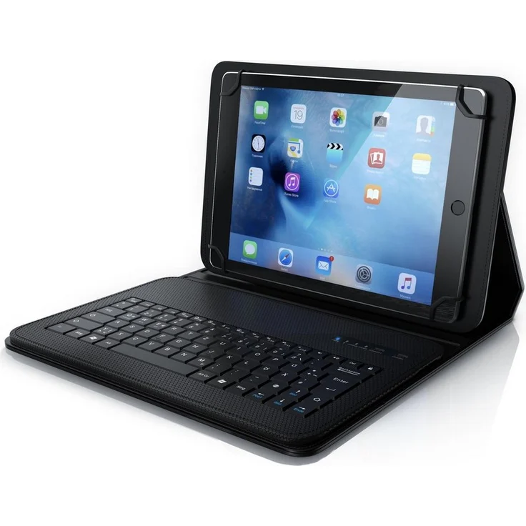 Aplic Tablet-Tastatur (Bluetooth Keyboard mit Kunststoffcase Für 9-12" Tablets, QWERTZ) - CSL Tablet Bluetooth-Tastatur mit 78 Tasten, Haltelaschen, Automatischer Standby-Modus, schwarz