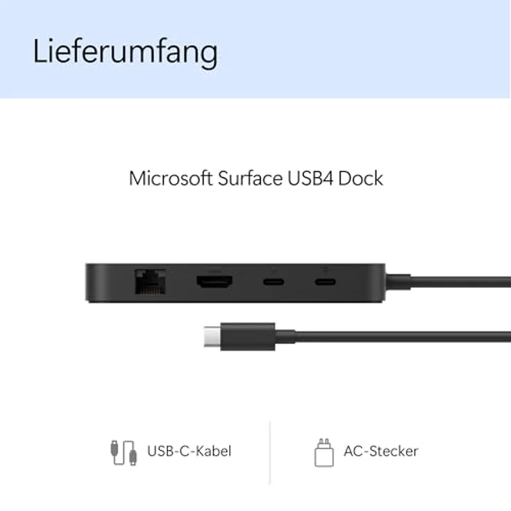Microsoft Surface USB4 Dock - USB4 - 100 W - 1000 Mbit/s - Schwarz - 60 Hz – Bild 8