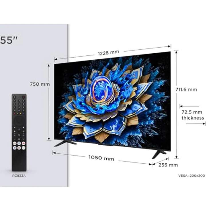 TCL 55T69C 55 Zoll QLED Direct LED TV, 4K HDR Smart Google TV mit Dolby Vision & Atmos, Game Master und Motion Clarity, kompatibel mit Google Assistant & Alexa – Bild 2