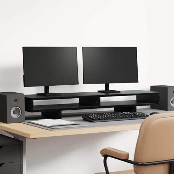 vidaXL Monitor-Halterung, moderner Monitorständer aus Holzwerkstoff, schwarz, 100 x 27 x 15 cm, 2 Regale – Bild 2