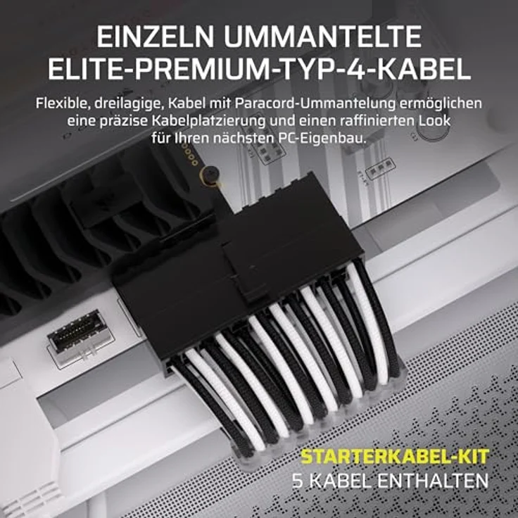 CORSAIR Elite Premium Cable Starter Kit Type 4, Netzteilkabelset in Weiß/Schwarz mit hoher Leistung – Bild 2