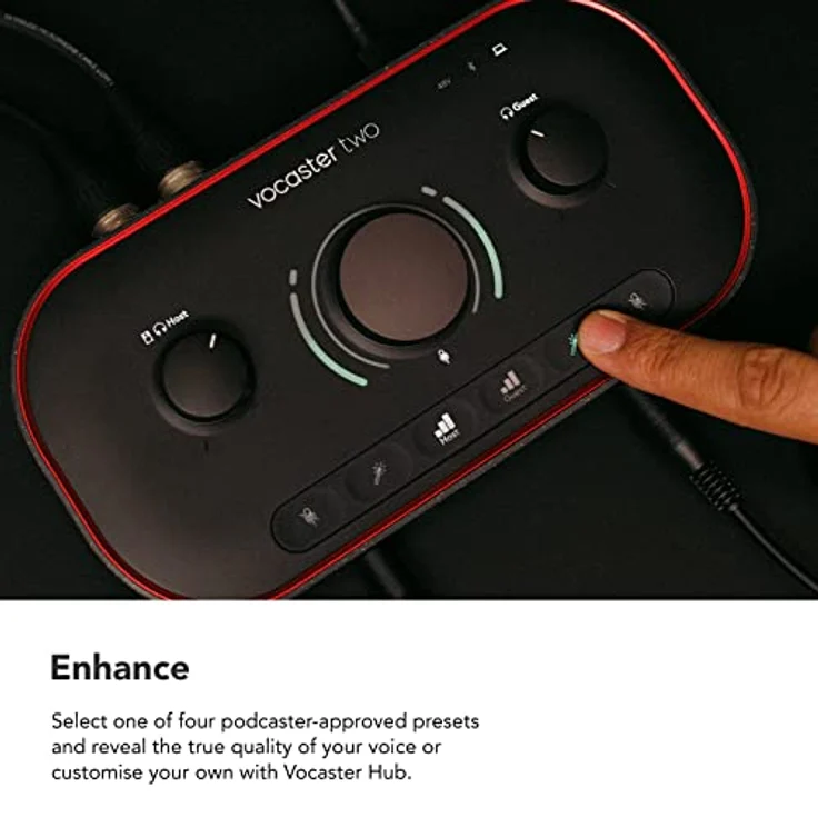 Focusrite Vocaster Two Studio – Podcast-Audio-Interface für Aufnahmen von Moderator und Gast, mit dem dynamischen Mikrofon DM14v in Studioqualität den Kopfhörern HP60v – Bild 5