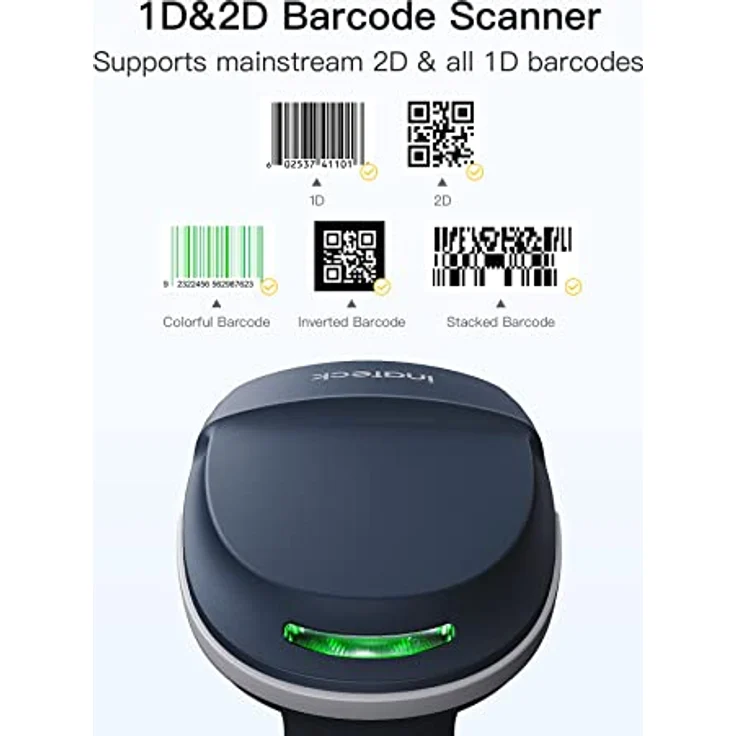 Inateck BCST-54, 2D Kabelloser Barcode Scanner mit Bluetooth 5.0, Bildschirm-Scannen und intelligenter Station, blau – Bild 2
